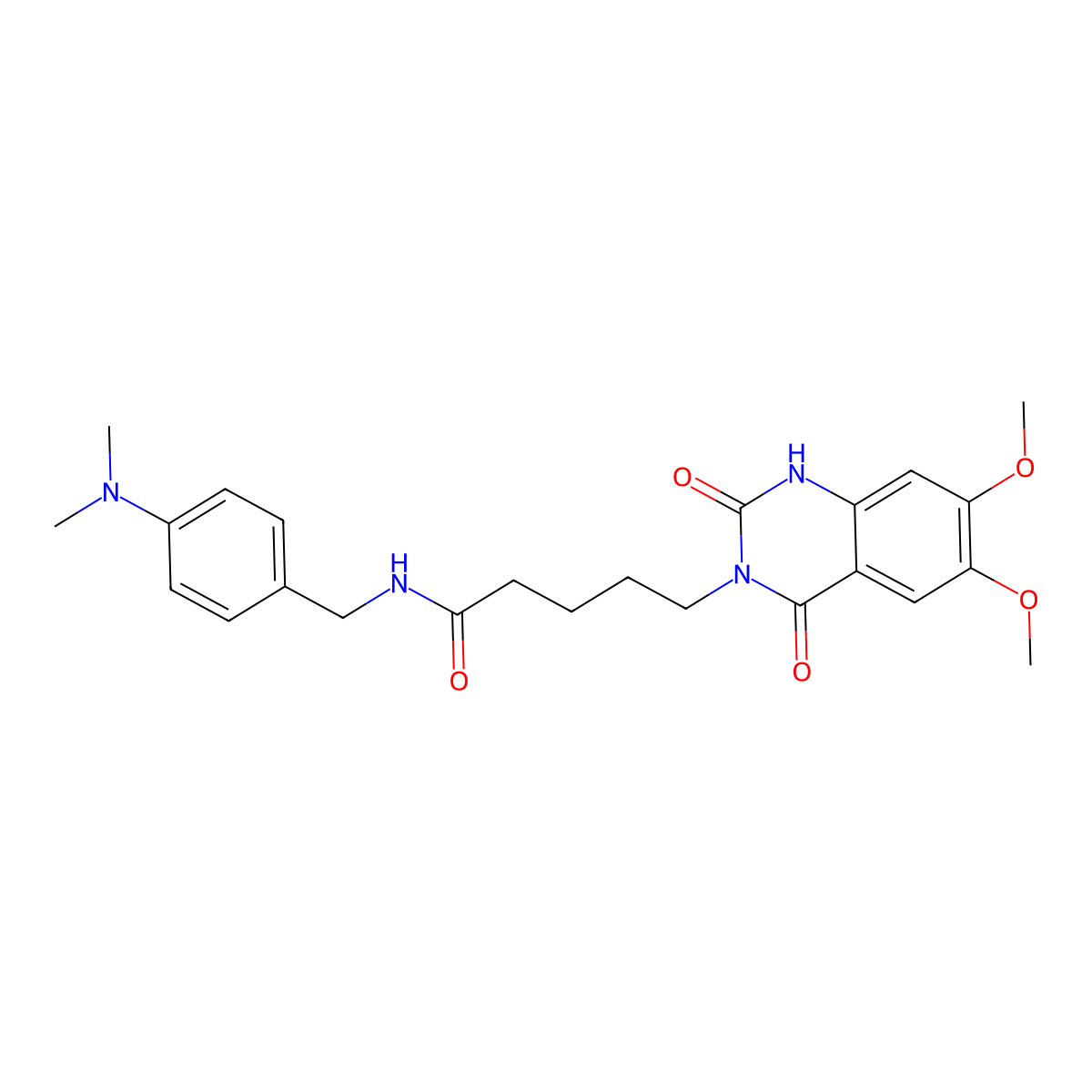 5-(6,7-dimethoxy-2,4-dioxo-1,2-dihydroquinazolin-3(4H)-yl)-N-(4-(dimethylamino)benzyl)pentanamide molecular structure, CAS 1206991-60-7