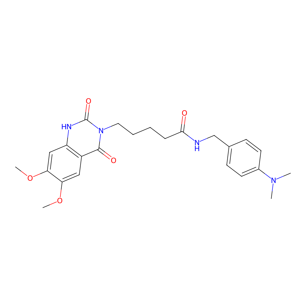 5-(6,7-dimethoxy-2,4-dioxo-1,2-dihydroquinazolin-3(4H)-yl)-N-(4-(dimethylamino)benzyl)pentanamide molecular structure, CAS 1206991-60-7
