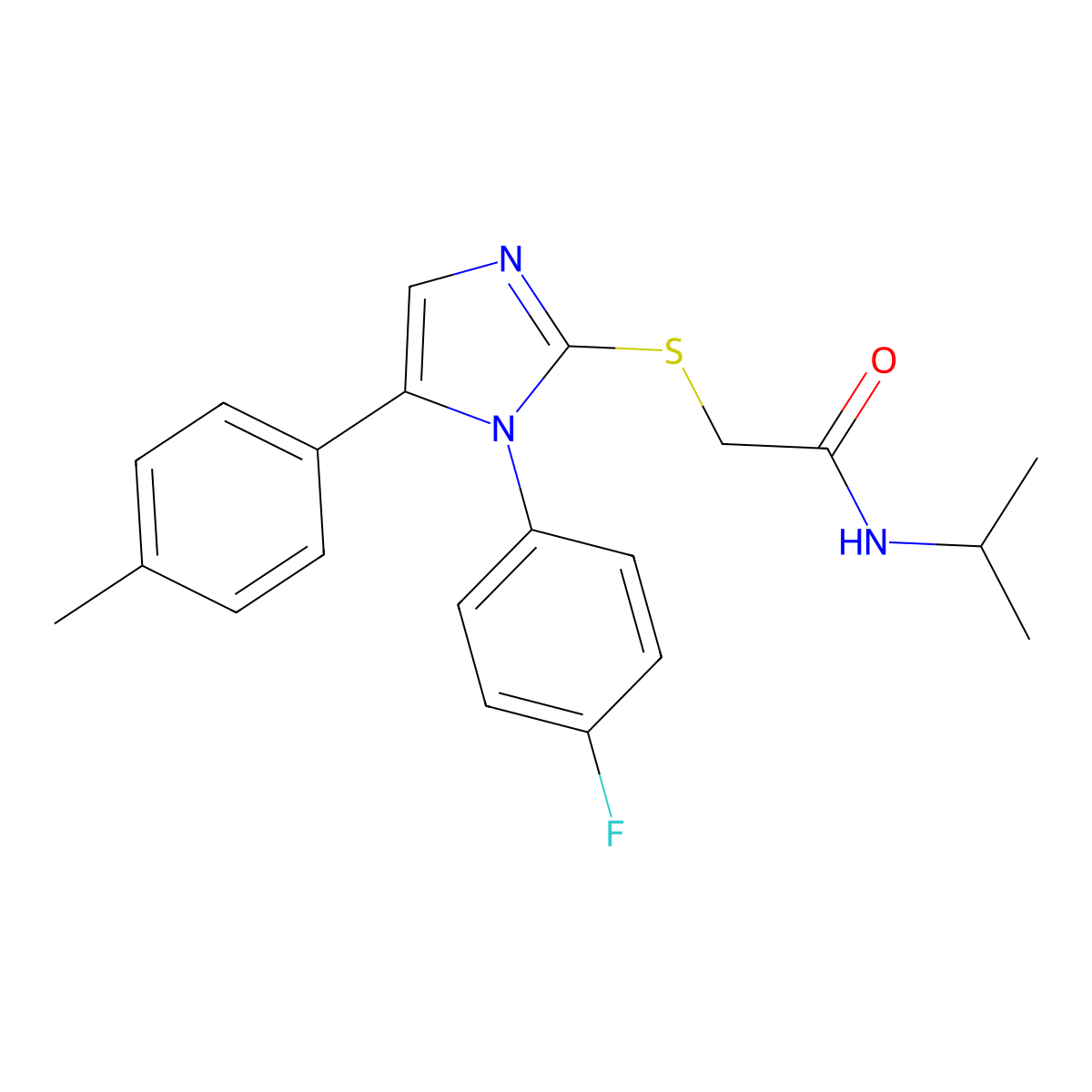 2-((1-(4-fluorophenyl)-5-(p-tolyl)-1H-imidazol-2-yl)thio)-N-isopropylacetamide molecular structure, CAS 1206991-62-9
