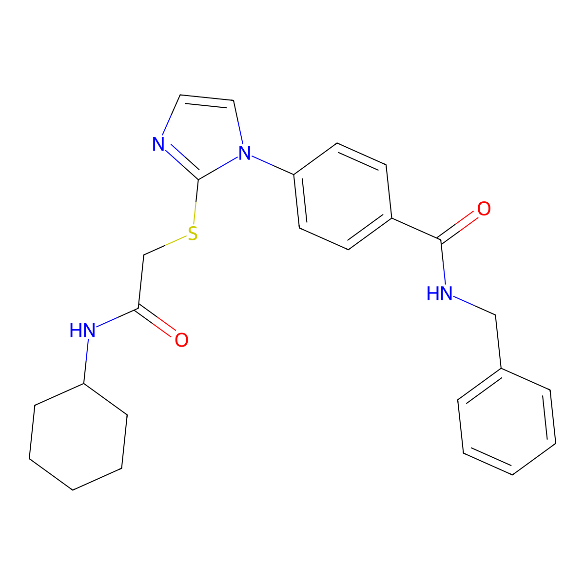 N-benzyl-4-(2-((2-(cyclohexylamino)-2-oxoethyl)thio)-1H-imidazol-1-yl)benzamide molecular structure, CAS 1206991-64-1