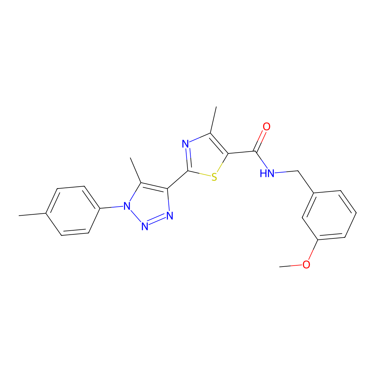 N-(3-methoxybenzyl)-4-methyl-2-(5-methyl-1-(p-tolyl)-1H-1,2,3-triazol-4-yl)thiazole-5-carboxamide molecular structure, CAS 1206991-66-3