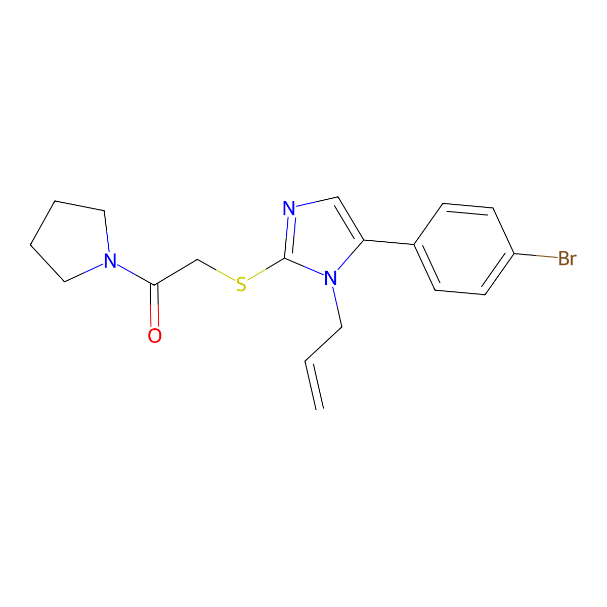 2-((1-allyl-5-(4-bromophenyl)-1H-imidazol-2-yl)thio)-1-(pyrrolidin-1-yl)ethanone molecular structure, CAS 1206991-67-4