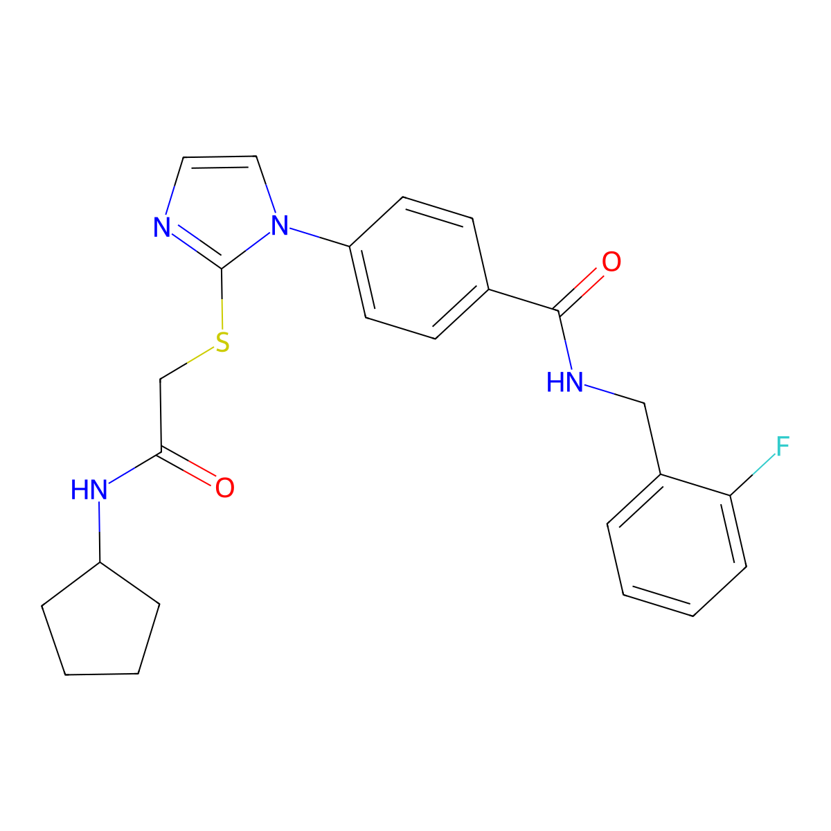 4-(2-{[(cyclopentylcarbamoyl)methyl]sulfanyl}-1H-imidazol-1-yl)-N-[(2-fluorophenyl)methyl]benzamide molecular structure, CAS 1206991-72-1