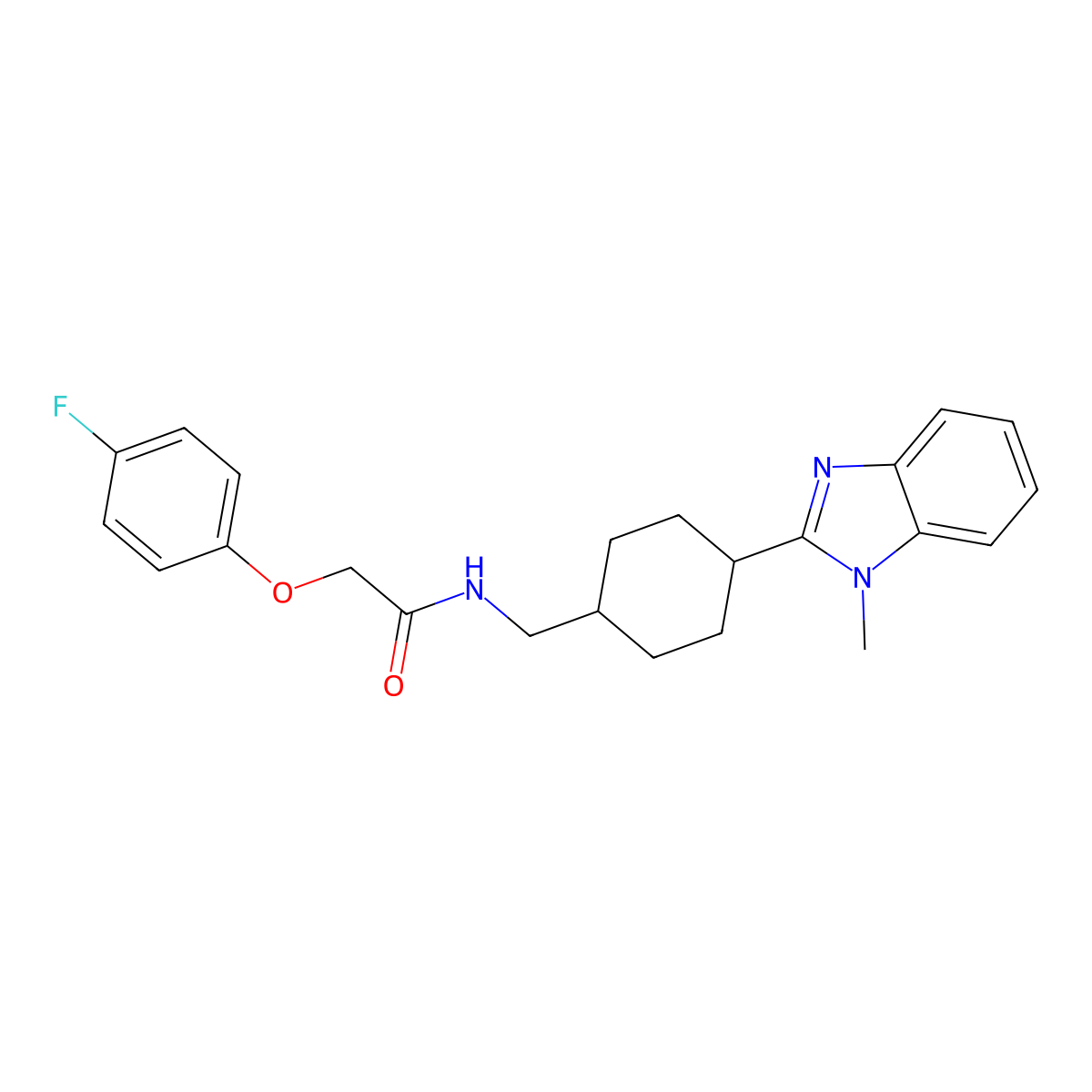 2-(4-fluorophenoxy)-N-((4-(1-methyl-1H-benzo[d]imidazol-2-yl)cyclohexyl)methyl)acetamide molecular structure, CAS 1206991-75-4