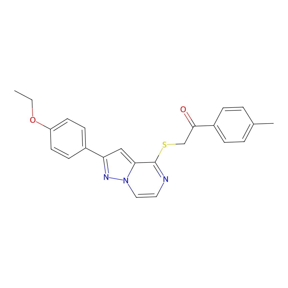 2-((2-(4-Ethoxyphenyl)pyrazolo[1,5-a]pyrazin-4-yl)thio)-1-(p-tolyl)ethanone molecular structure, CAS 1206991-76-5