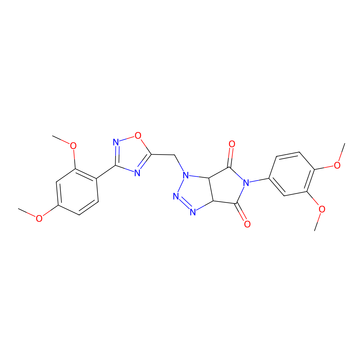 5-(3,4-dimethoxyphenyl)-1-((3-(2,4-dimethoxyphenyl)-1,2,4-oxadiazol-5-yl)methyl)-1,6a-dihydropyrrolo[3,4-d][1,2,3]triazole-4,6(3aH,5H)-dione molecular structure, CAS 1206991-80-1