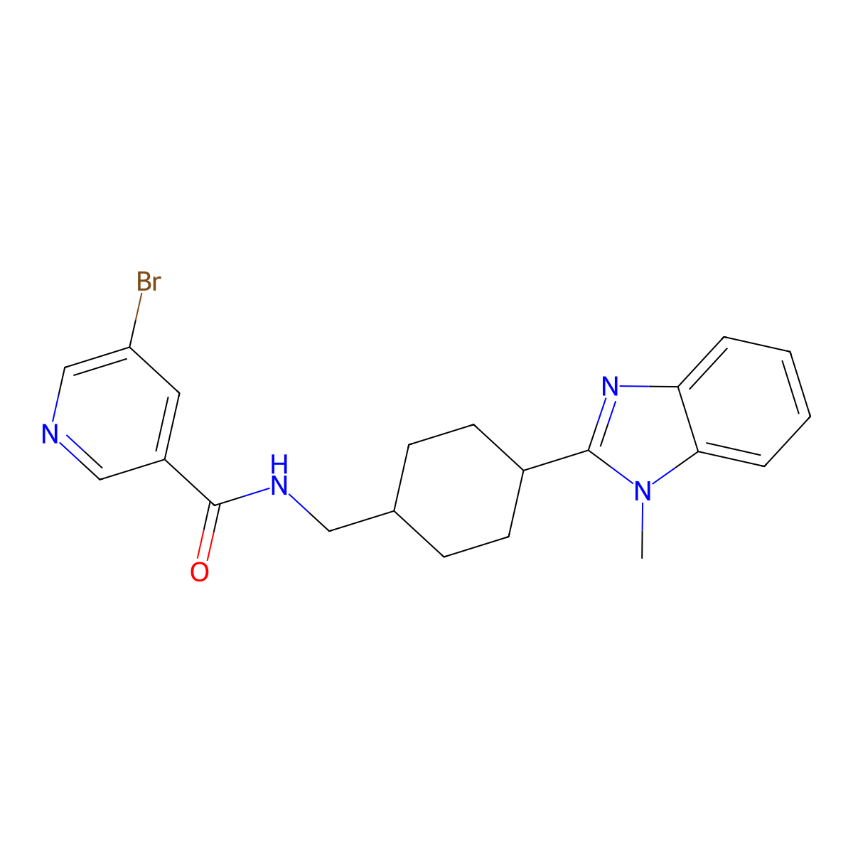 5-bromo-N-((4-(1-methyl-1H-benzo[d]imidazol-2-yl)cyclohexyl)methyl)nicotinamide molecular structure, CAS 1206991-82-3
