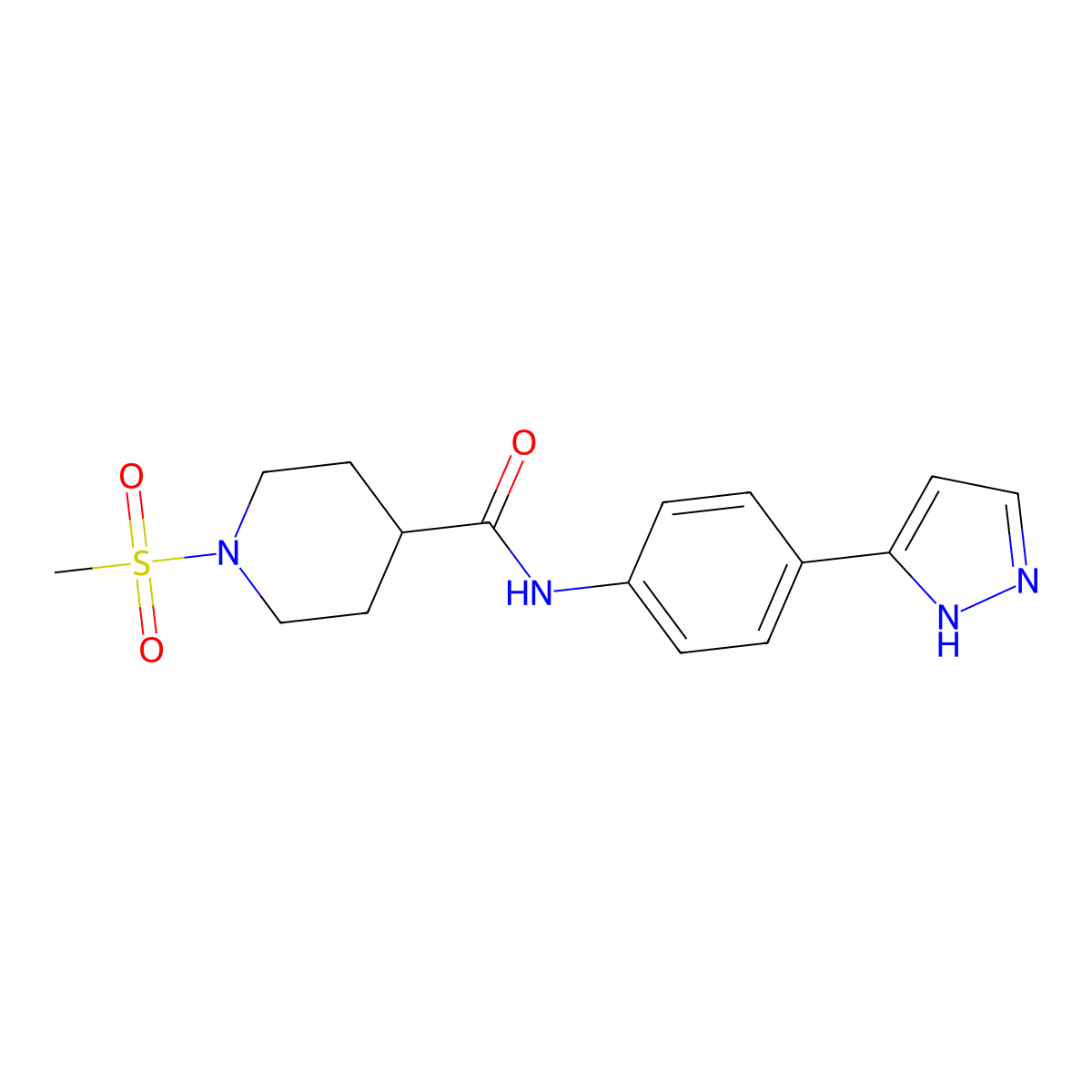 1-methanesulfonyl-N-[4-(1H-pyrazol-3-yl)phenyl]piperidine-4-carboxamide molecular structure, CAS 1206991-89-0