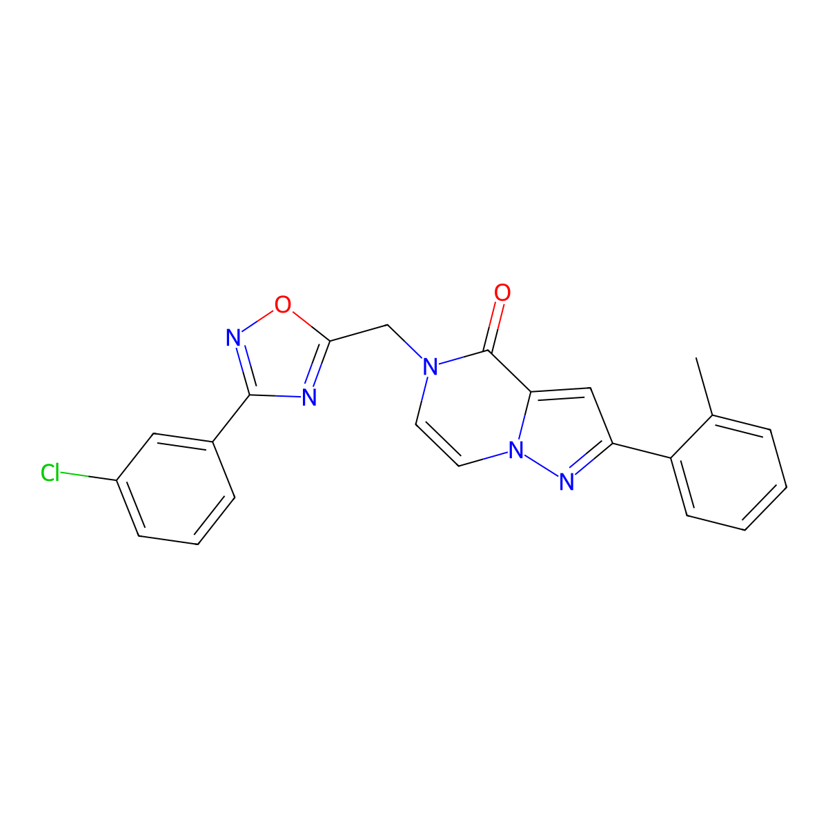 5-((3-(3-chlorophenyl)-1,2,4-oxadiazol-5-yl)methyl)-2-(o-tolyl)pyrazolo[1,5-a]pyrazin-4(5H)-one molecular structure, CAS 1206991-90-3