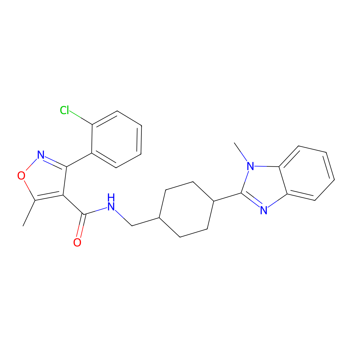 3-(2-chlorophenyl)-5-methyl-N-((4-(1-methyl-1H-benzo[d]imidazol-2-yl)cyclohexyl)methyl)isoxazole-4-carboxamide molecular structure, CAS 1206991-94-7