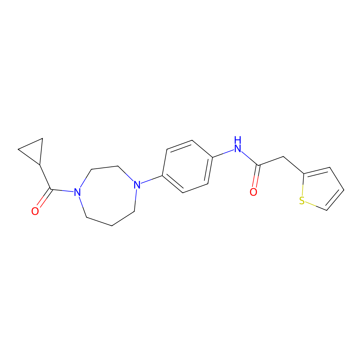 N-(4-(4-(cyclopropanecarbonyl)-1,4-diazepan-1-yl)phenyl)-2-(thiophen-2-yl)acetamide molecular structure, CAS 1206992-05-3