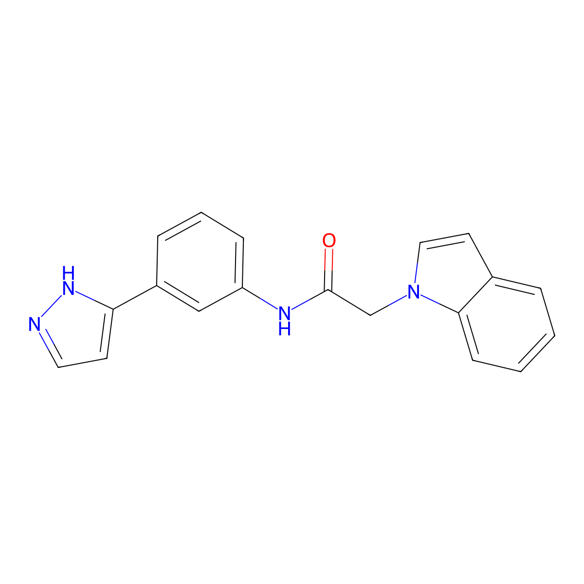 N-(3-(1H-pyrazol-3-yl)phenyl)-2-(1H-indol-1-yl)acetamide molecular structure, CAS 1206992-06-4