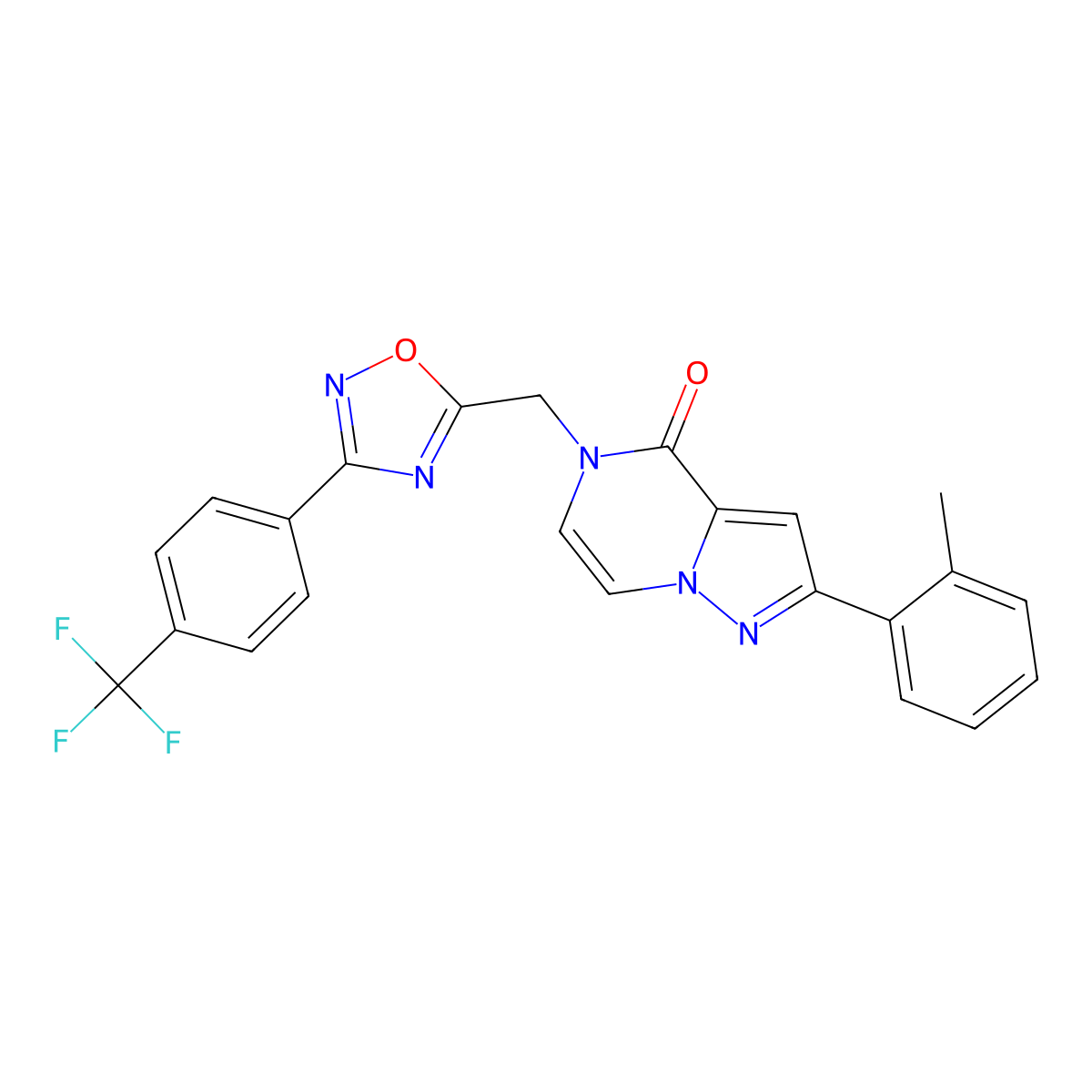 2-(2-methylphenyl)-5-({3-[4-(trifluoromethyl)phenyl]-1,2,4-oxadiazol-5-yl}methyl)-4H,5H-pyrazolo[1,5-a]pyrazin-4-one molecular structure, CAS 1206992-08-6