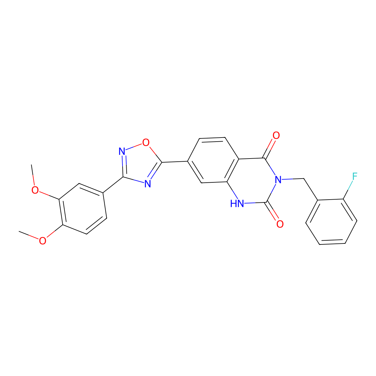 7-(3-(3,4-dimethoxyphenyl)-1,2,4-oxadiazol-5-yl)-3-(2-fluorobenzyl)quinazoline-2,4(1H,3H)-dione molecular structure, CAS 1206992-09-7