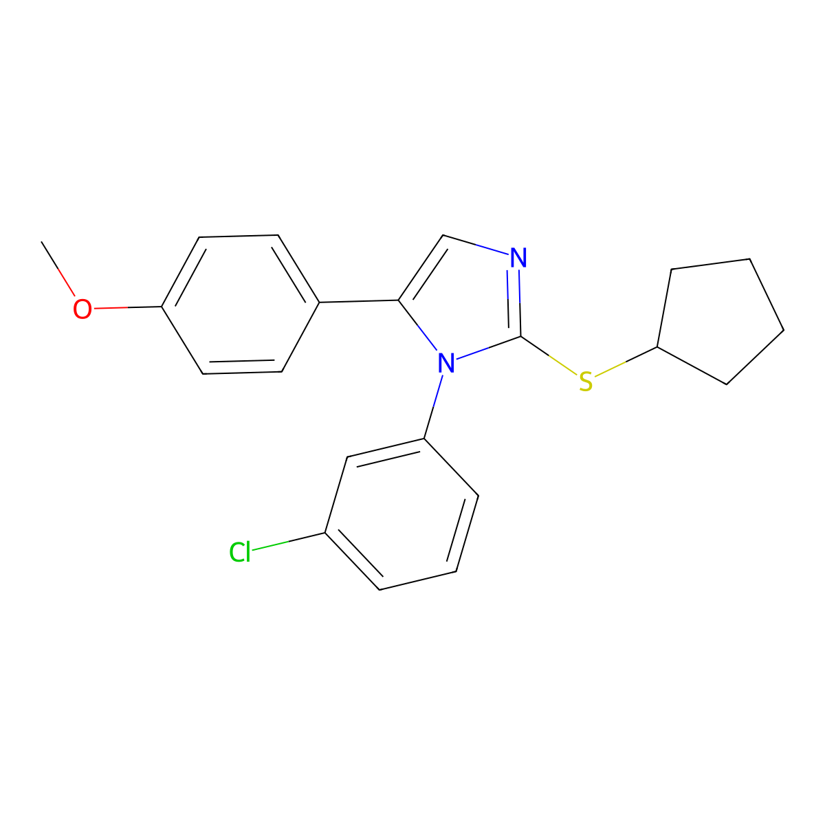 1-(3-chlorophenyl)-2-(cyclopentylthio)-5-(4-methoxyphenyl)-1H-imidazole molecular structure, CAS 1206992-11-1