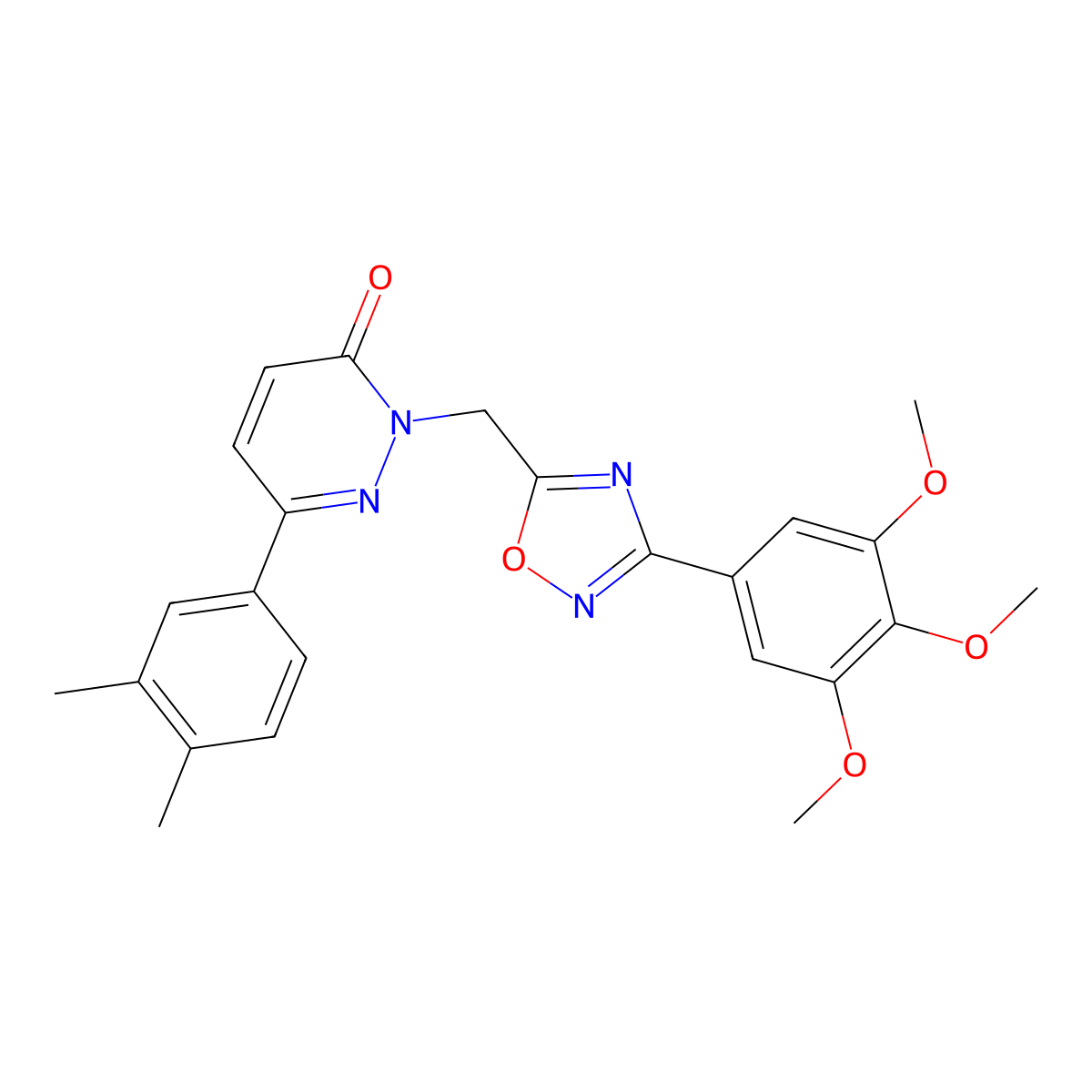 6-(3,4-dimethylphenyl)-2-((3-(3,4,5-trimethoxyphenyl)-1,2,4-oxadiazol-5-yl)methyl)pyridazin-3(2H)-one molecular structure, CAS 1206992-12-2