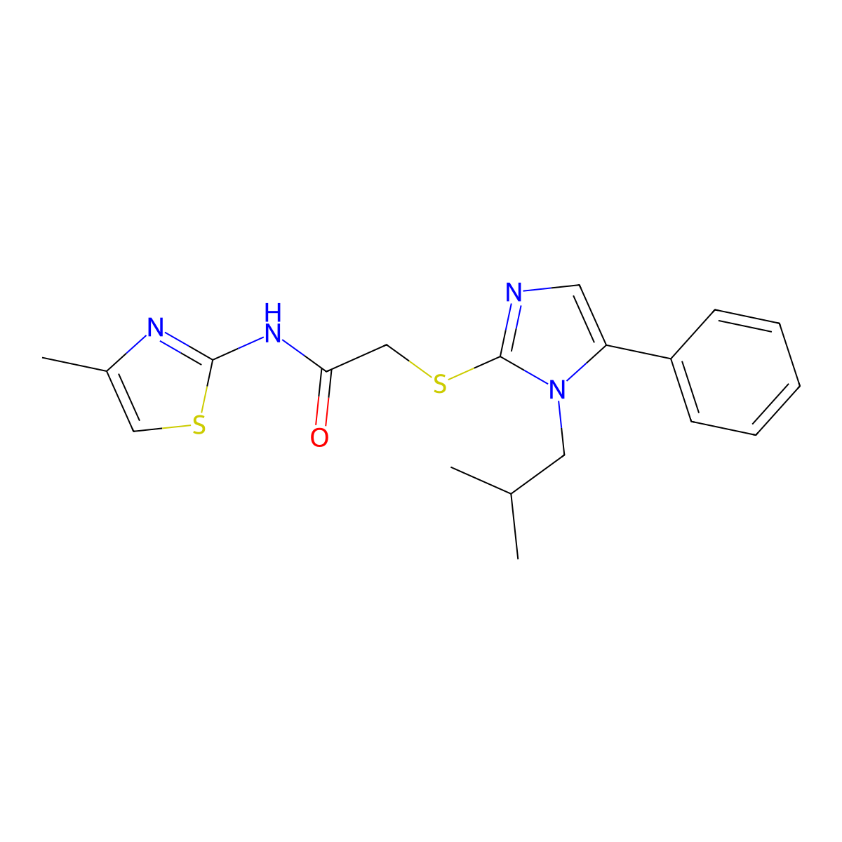 2-((1-isobutyl-5-phenyl-1H-imidazol-2-yl)thio)-N-(4-methylthiazol-2-yl)acetamide molecular structure, CAS 1206992-13-3