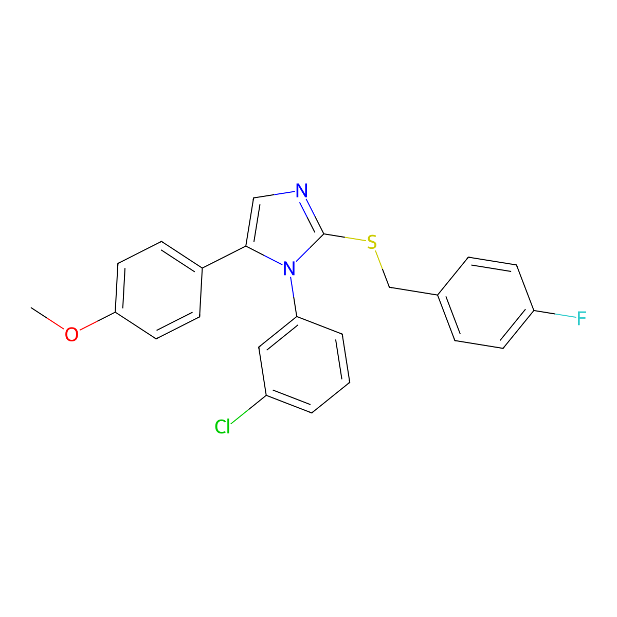 1-(3-chlorophenyl)-2-((4-fluorobenzyl)thio)-5-(4-methoxyphenyl)-1H-imidazole molecular structure, CAS 1206992-18-8