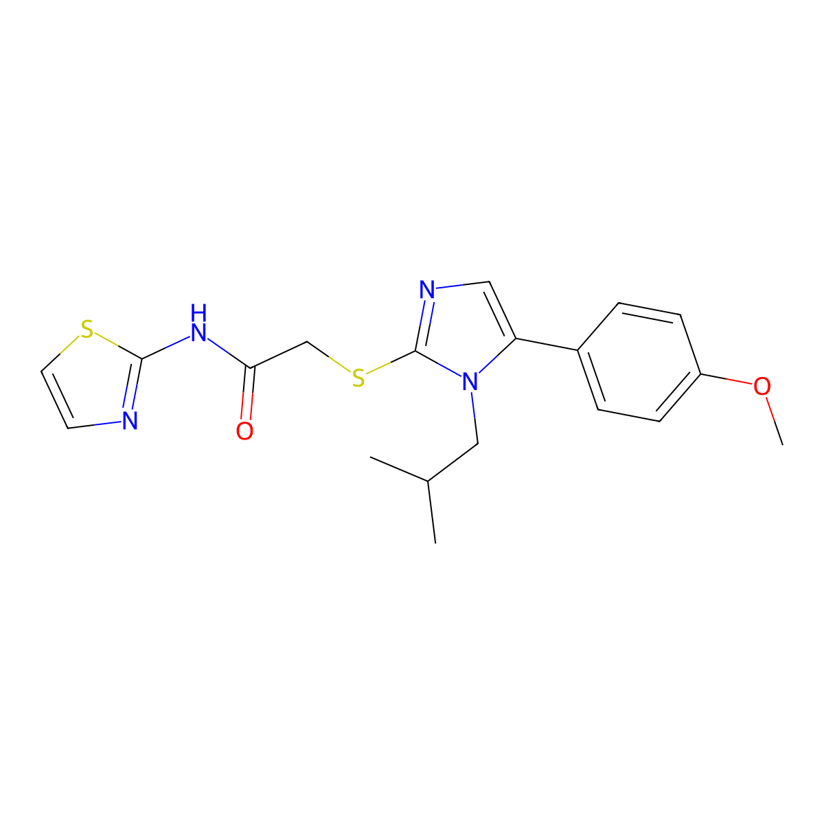 2-((1-isobutyl-5-(4-methoxyphenyl)-1H-imidazol-2-yl)thio)-N-(thiazol-2-yl)acetamide molecular structure, CAS 1206992-27-9