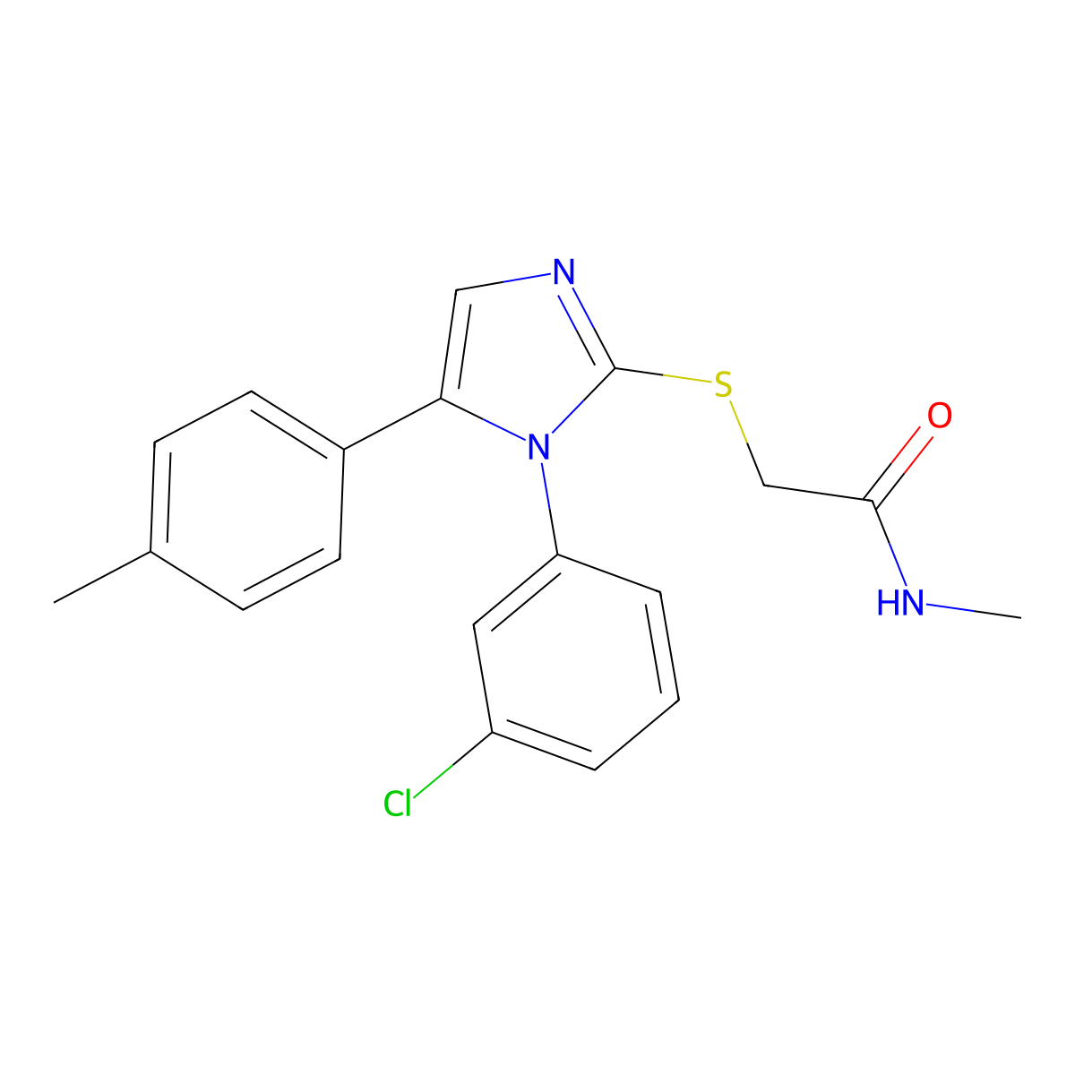 2-((1-(3-chlorophenyl)-5-(p-tolyl)-1H-imidazol-2-yl)thio)-N-methylacetamide molecular structure, CAS 1206992-29-1