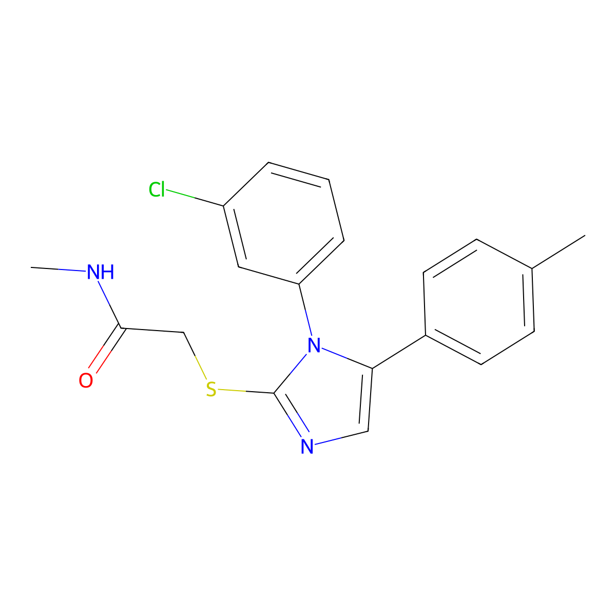 2-((1-(3-chlorophenyl)-5-(p-tolyl)-1H-imidazol-2-yl)thio)-N-methylacetamide molecular structure, CAS 1206992-29-1