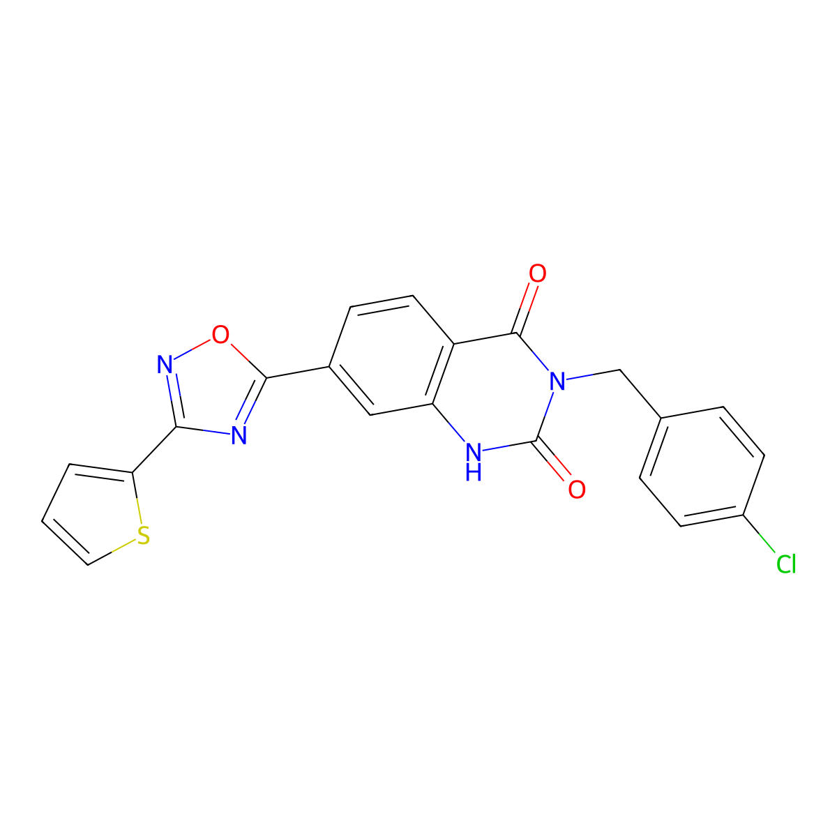 3-(4-chlorobenzyl)-7-(3-(thiophen-2-yl)-1,2,4-oxadiazol-5-yl)quinazoline-2,4(1H,3H)-dione molecular structure, CAS 1206992-30-4