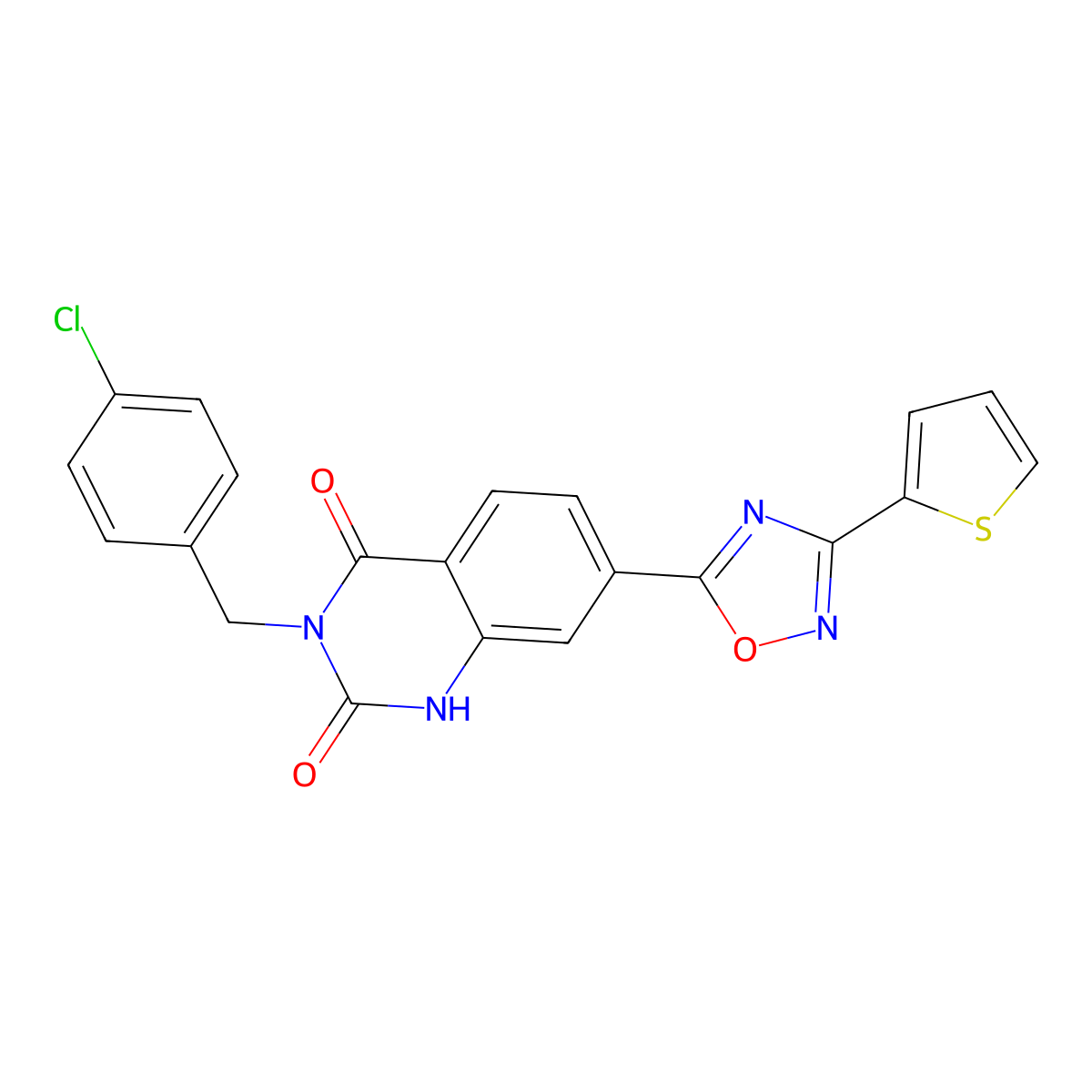 3-(4-chlorobenzyl)-7-(3-(thiophen-2-yl)-1,2,4-oxadiazol-5-yl)quinazoline-2,4(1H,3H)-dione molecular structure, CAS 1206992-30-4