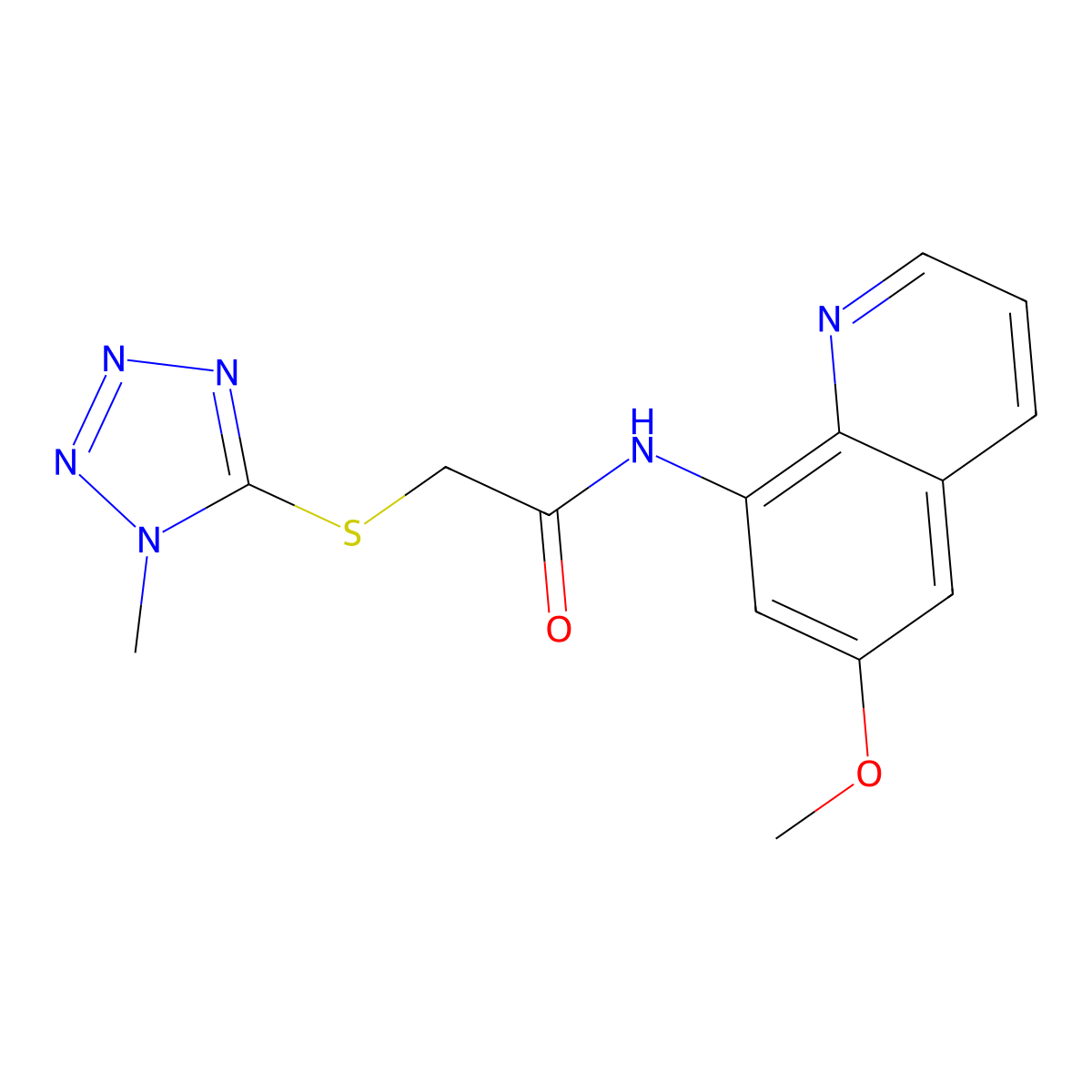 N-(6-methoxyquinolin-8-yl)-2-((1-methyl-1H-tetrazol-5-yl)thio)acetamide molecular structure, CAS 1206992-34-8