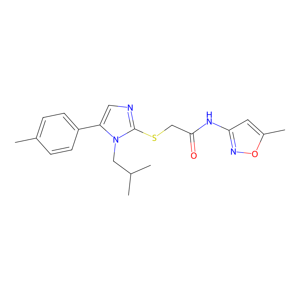 2-((1-isobutyl-5-(p-tolyl)-1H-imidazol-2-yl)thio)-N-(5-methylisoxazol-3-yl)acetamide molecular structure, CAS 1206992-35-9