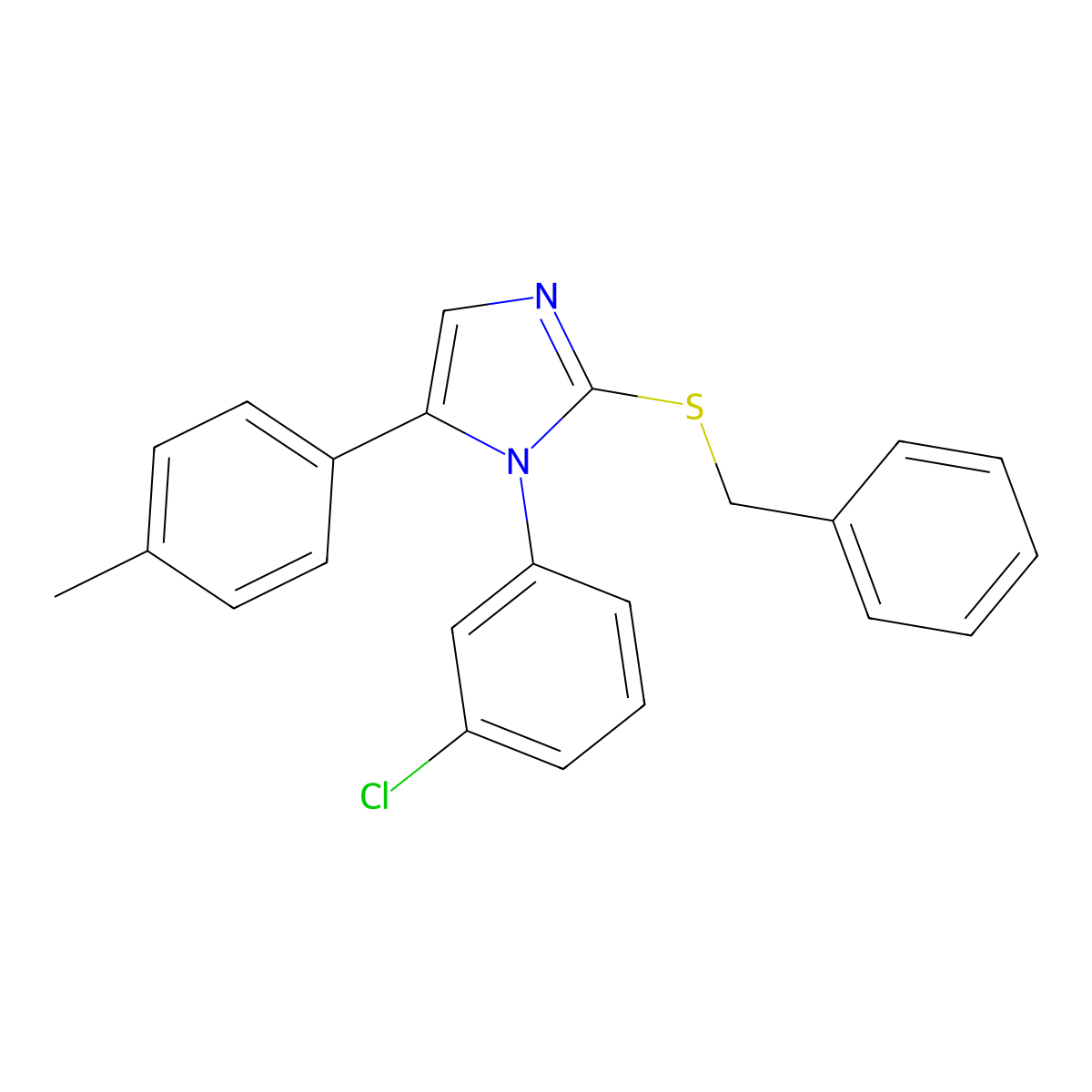2-(benzylthio)-1-(3-chlorophenyl)-5-(p-tolyl)-1H-imidazole molecular structure, CAS 1206992-41-7