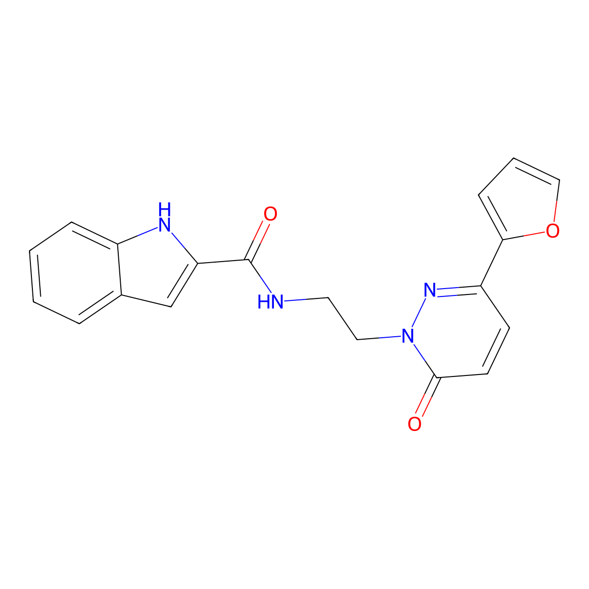 N-(2-(3-(furan-2-yl)-6-oxopyridazin-1(6H)-yl)ethyl)-1H-indole-2-carboxamide molecular structure, CAS 1206992-46-2