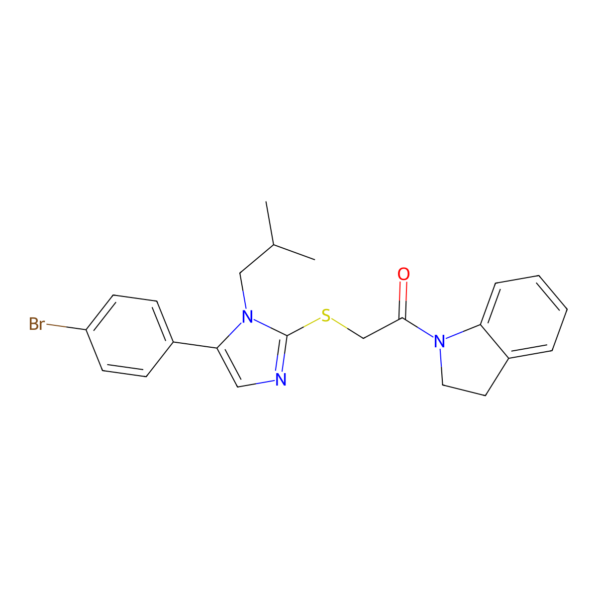2-((5-(4-bromophenyl)-1-isobutyl-1H-imidazol-2-yl)thio)-1-(indolin-1-yl)ethanone molecular structure, CAS 1206992-50-8