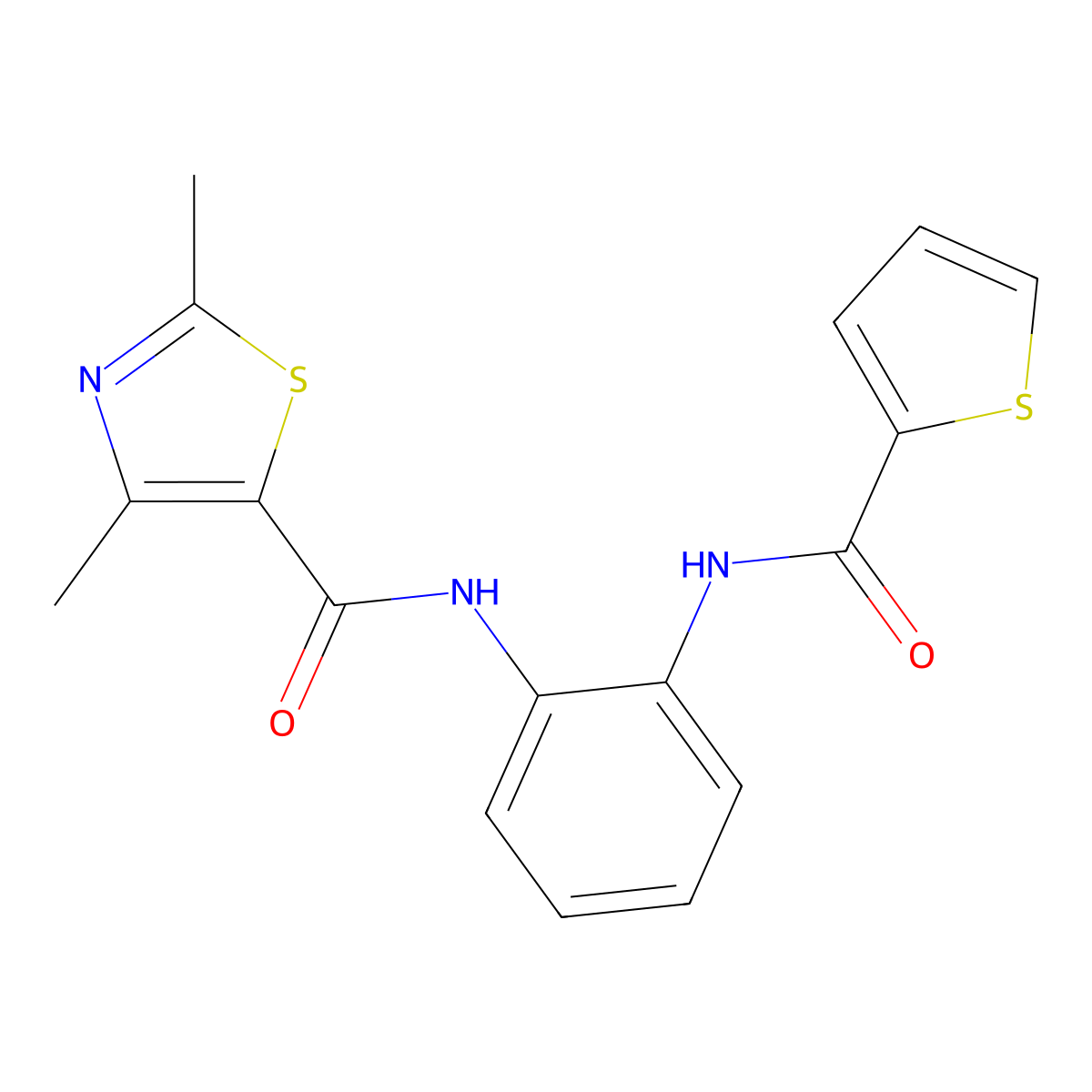 2,4-dimethyl-N-(2-(thiophene-2-carboxamido)phenyl)thiazole-5-carboxamide molecular structure, CAS 1206992-55-3