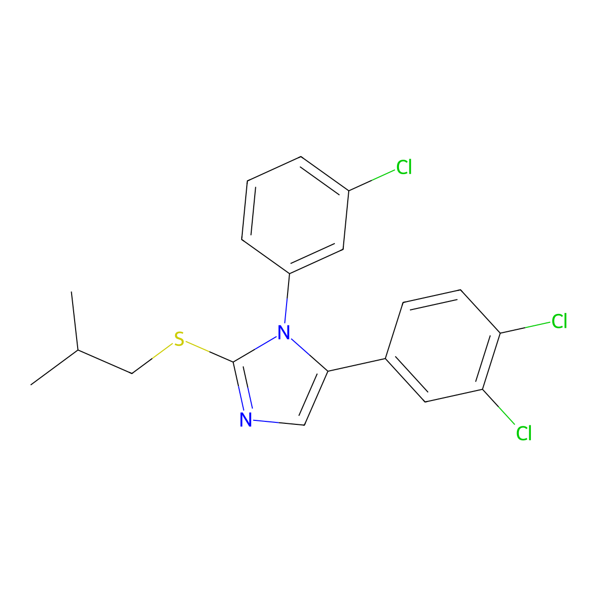 1-(3-chlorophenyl)-5-(3,4-dichlorophenyl)-2-(isobutylthio)-1H-imidazole molecular structure, CAS 1206992-56-4