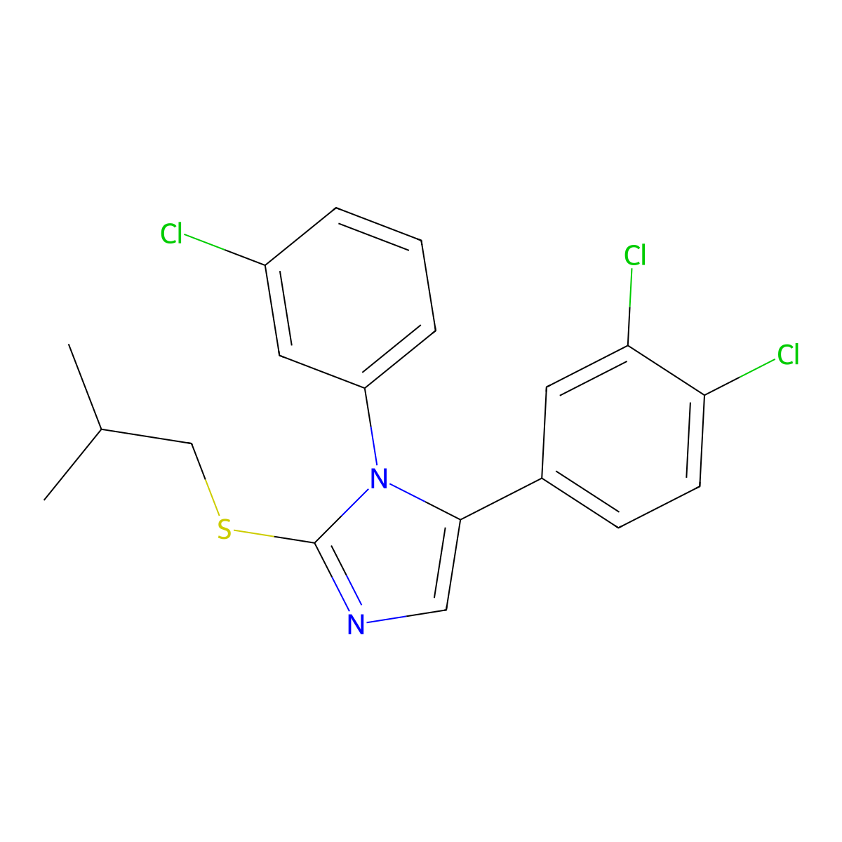 1-(3-chlorophenyl)-5-(3,4-dichlorophenyl)-2-(isobutylthio)-1H-imidazole molecular structure, CAS 1206992-56-4