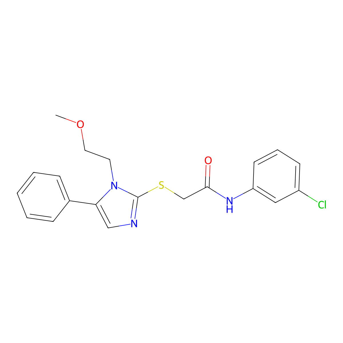 N-(3-chlorophenyl)-2-((1-(2-methoxyethyl)-5-phenyl-1H-imidazol-2-yl)thio)acetamide molecular structure, CAS 1206992-60-0