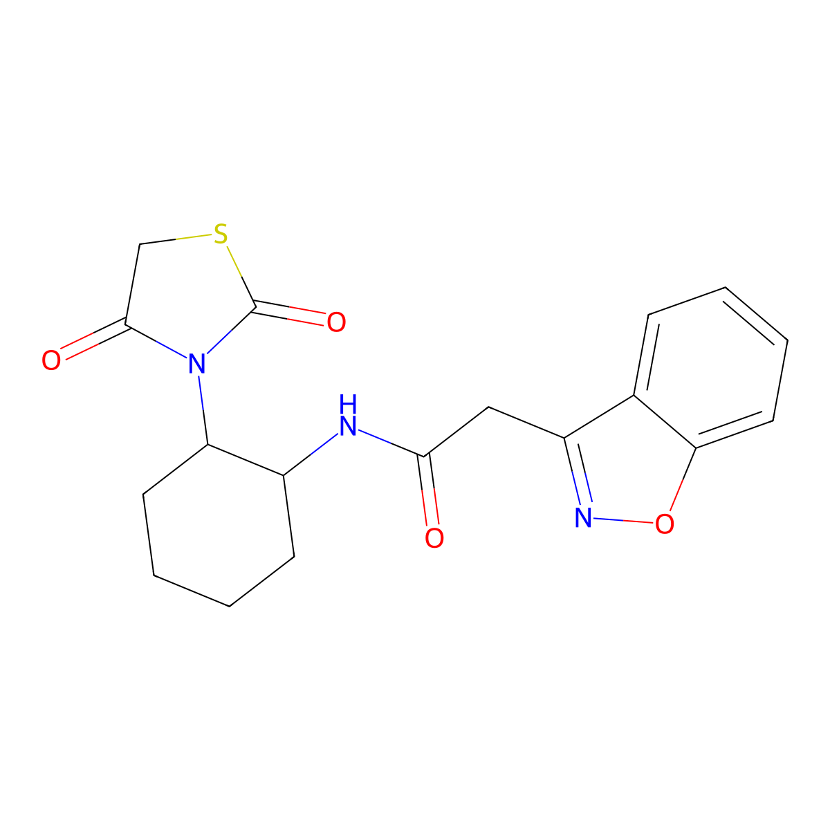 2-(benzo[d]isoxazol-3-yl)-N-(2-(2,4-dioxothiazolidin-3-yl)cyclohexyl)acetamide molecular structure, CAS 1206992-71-3