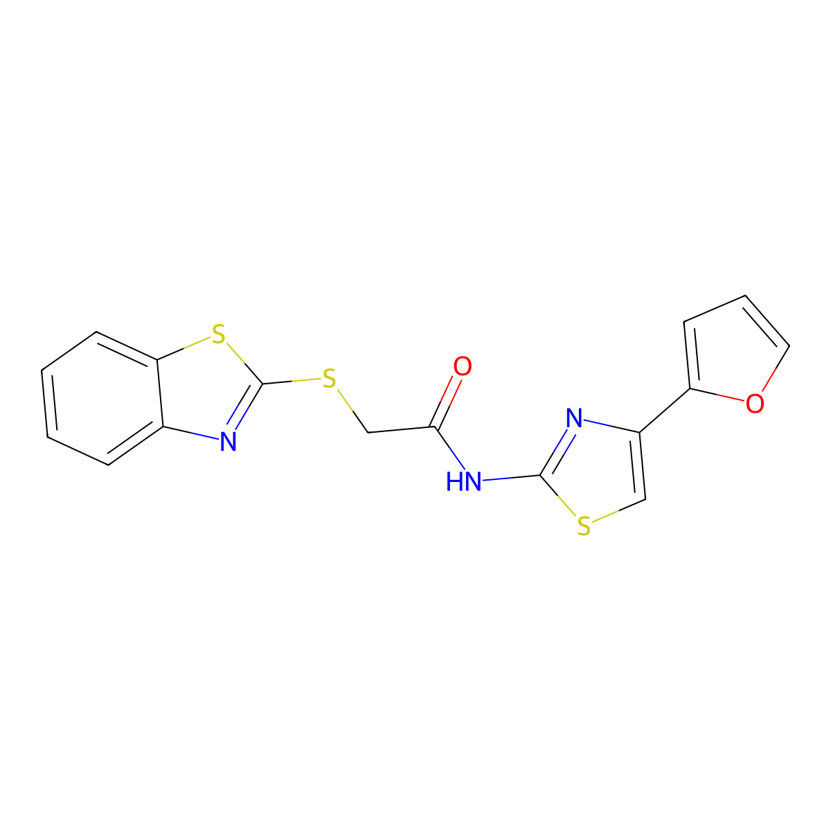 2-(benzo[d]thiazol-2-ylthio)-N-(4-(furan-2-yl)thiazol-2-yl)acetamide molecular structure, CAS 1206992-72-4