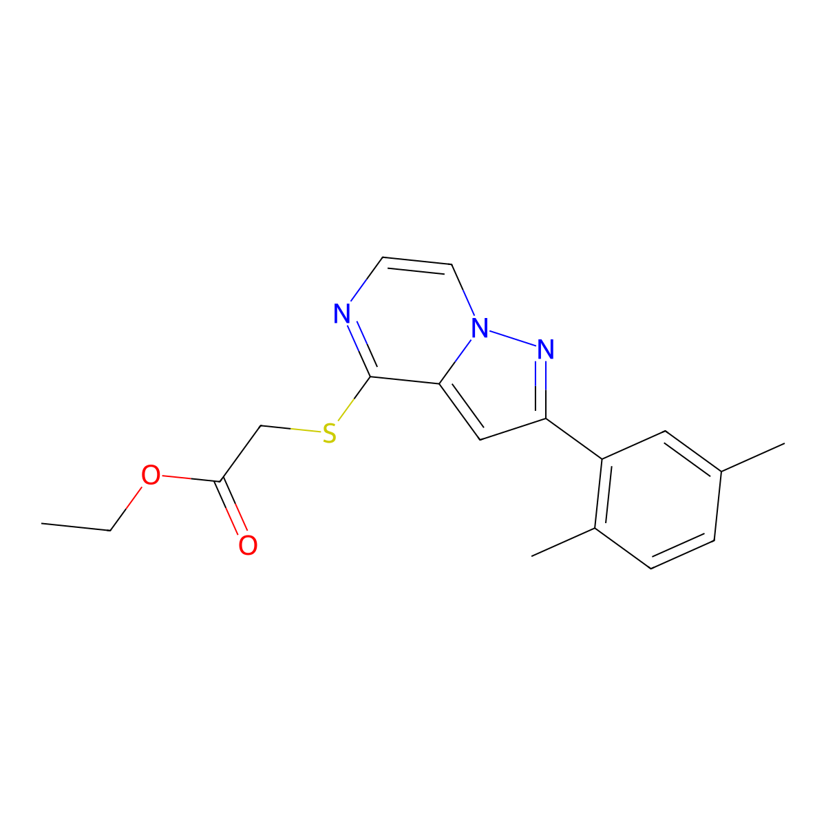 Ethyl {[2-(2,5-dimethylphenyl)pyrazolo[1,5-a]pyrazin-4-yl]thio}acetate molecular structure, CAS 1206992-73-5