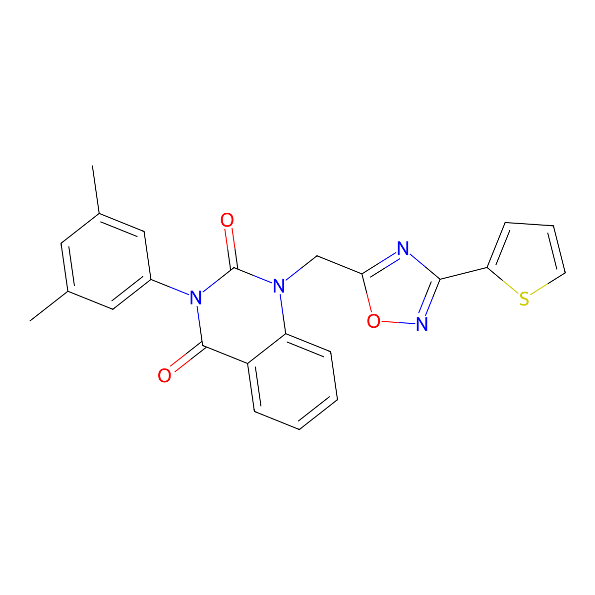 3-(3,5-dimethylphenyl)-1-((3-(thiophen-2-yl)-1,2,4-oxadiazol-5-yl)methyl)quinazoline-2,4(1H,3H)-dione molecular structure, CAS 1206992-77-9