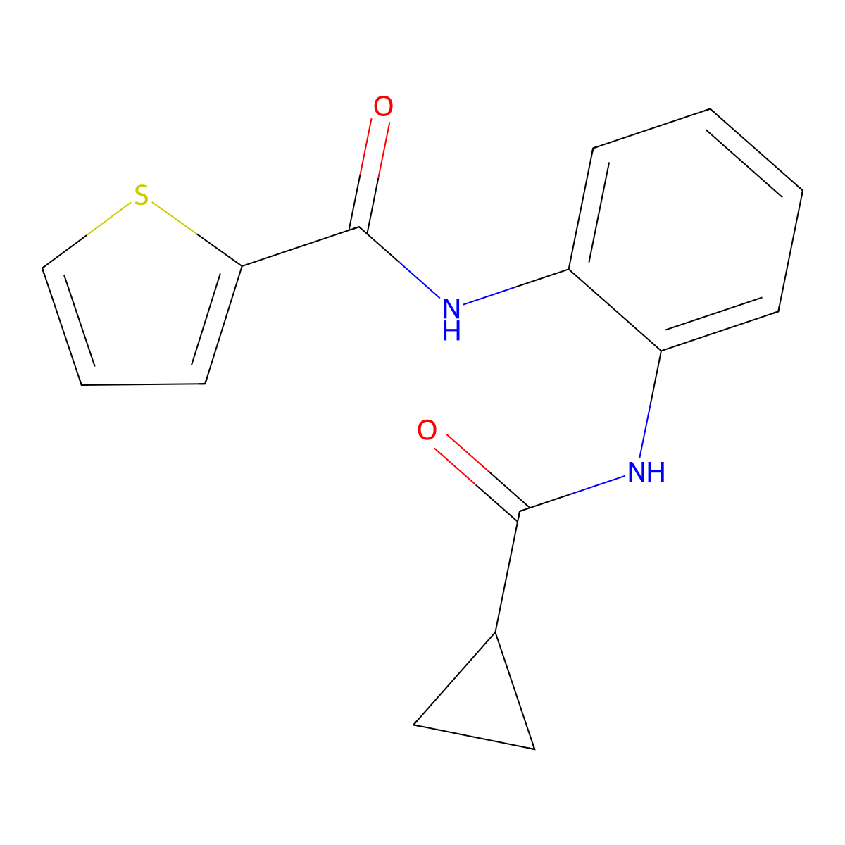 N-(2-cyclopropaneamidophenyl)thiophene-2-carboxamide molecular structure, CAS 1206992-78-0