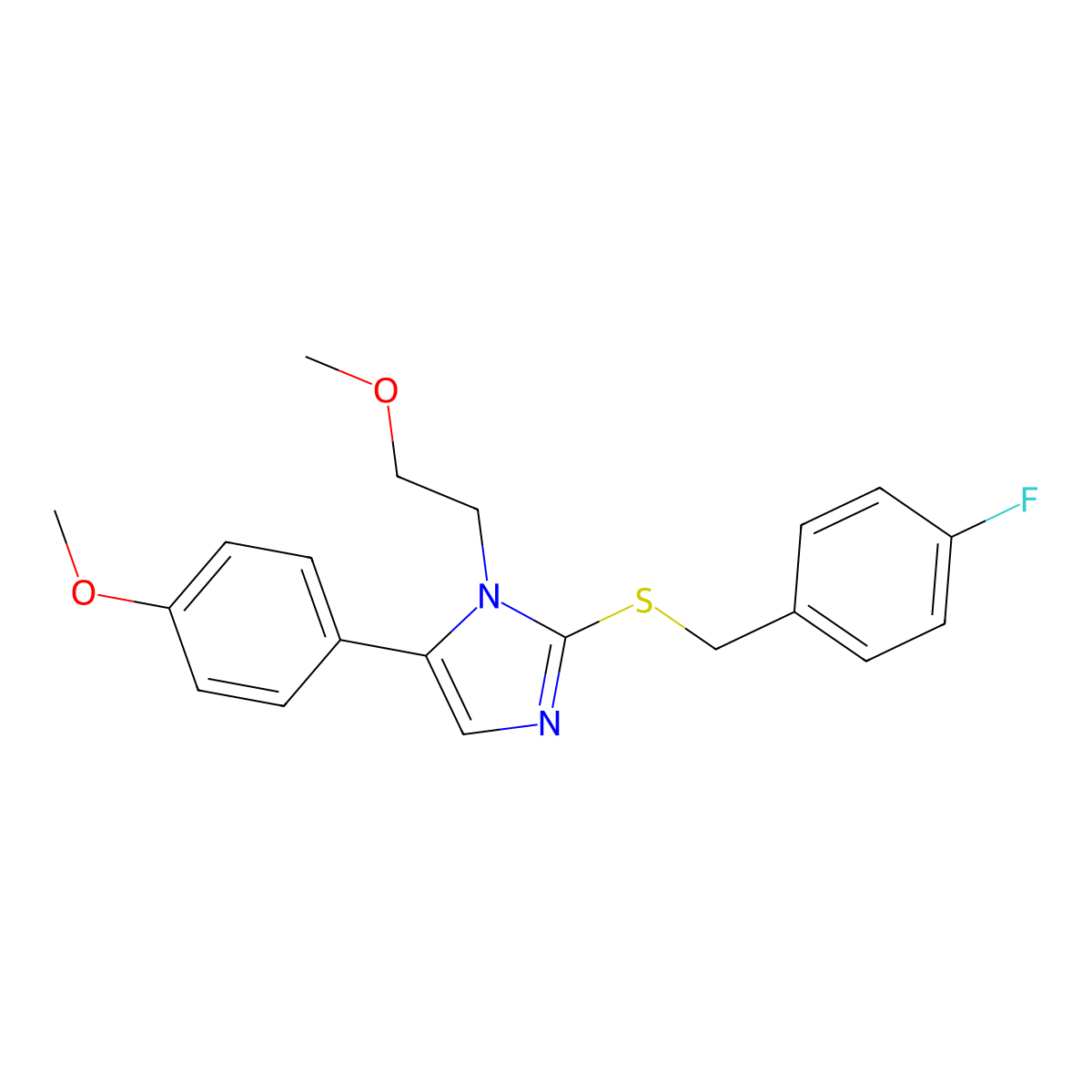2-{[(4-fluorophenyl)methyl]sulfanyl}-1-(2-methoxyethyl)-5-(4-methoxyphenyl)-1H-imidazole molecular structure, CAS 1206992-79-1