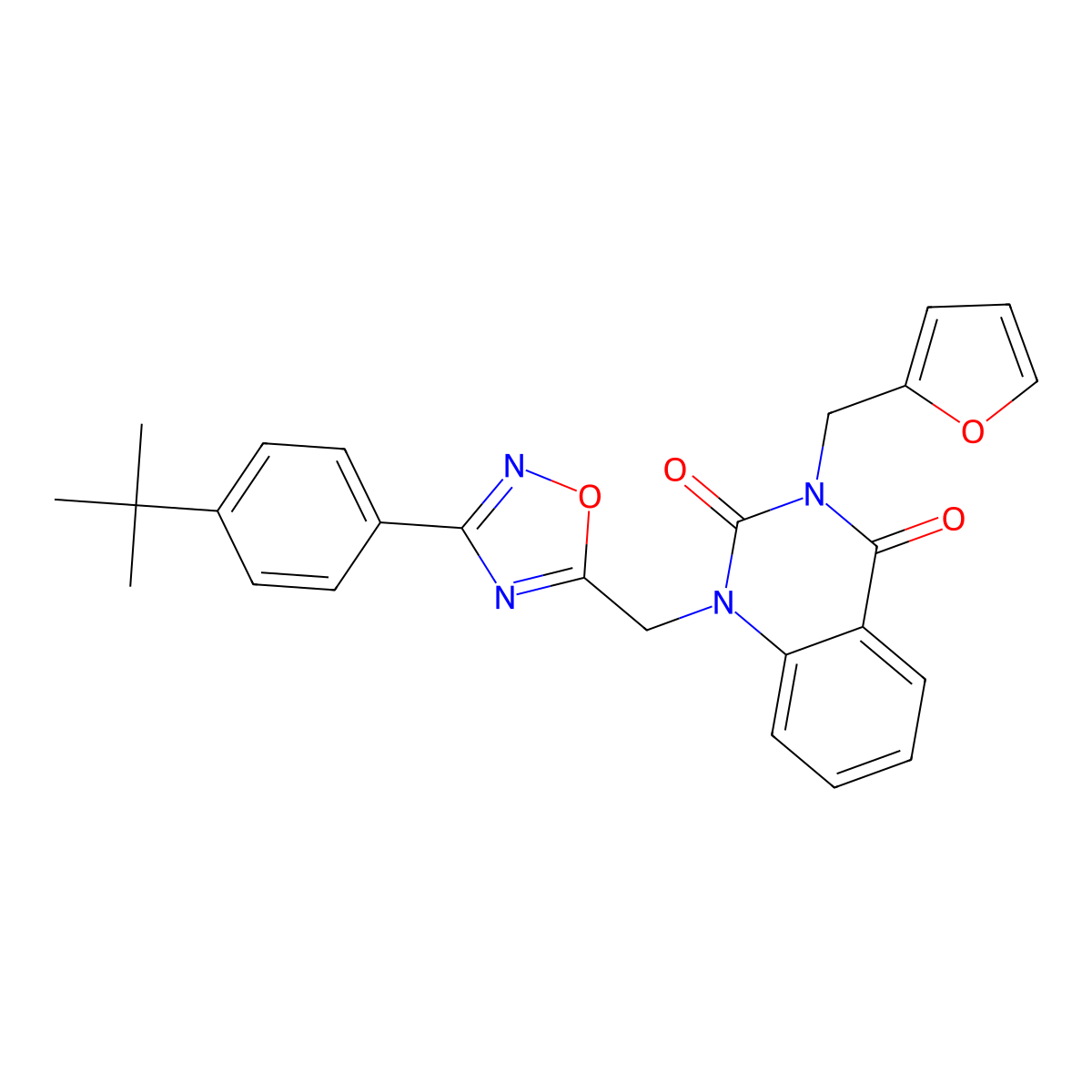 1-((3-(4-(tert-butyl)phenyl)-1,2,4-oxadiazol-5-yl)methyl)-3-(furan-2-ylmethyl)quinazoline-2,4(1H,3H)-dione molecular structure, CAS 1206992-83-7