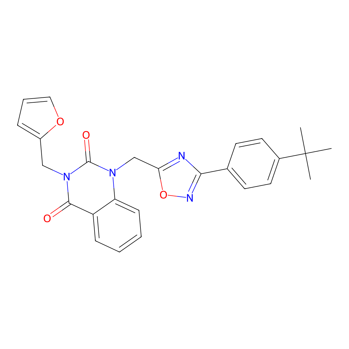 1-((3-(4-(tert-butyl)phenyl)-1,2,4-oxadiazol-5-yl)methyl)-3-(furan-2-ylmethyl)quinazoline-2,4(1H,3H)-dione molecular structure, CAS 1206992-83-7