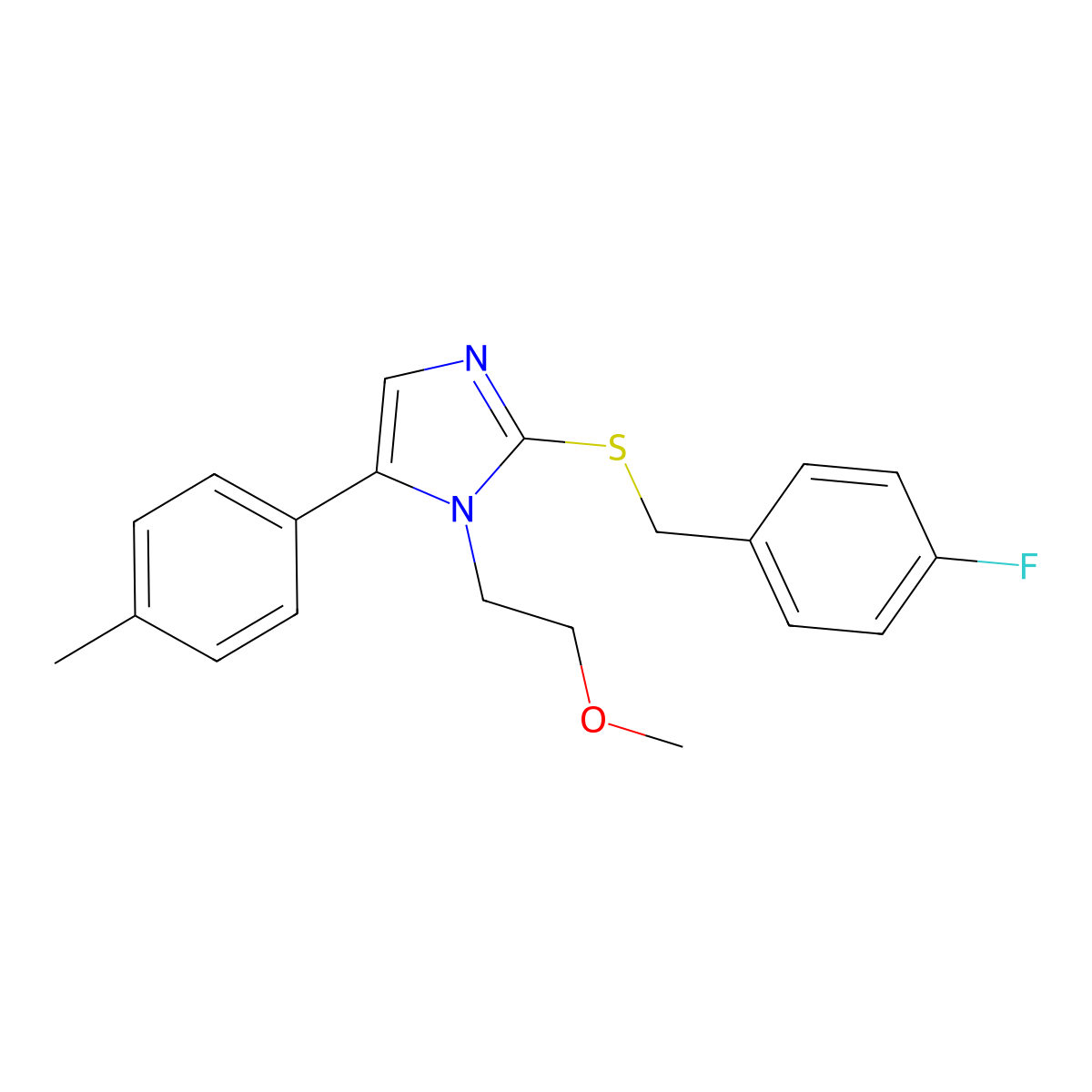 2-((4-fluorobenzyl)thio)-1-(2-methoxyethyl)-5-(p-tolyl)-1H-imidazole molecular structure, CAS 1206992-85-9