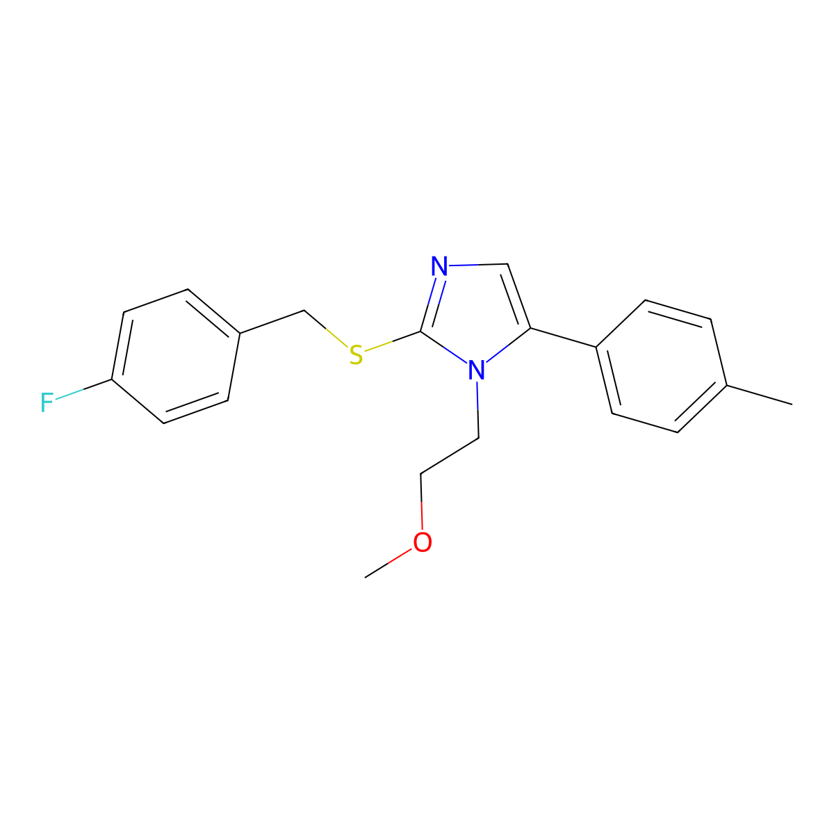2-((4-fluorobenzyl)thio)-1-(2-methoxyethyl)-5-(p-tolyl)-1H-imidazole molecular structure, CAS 1206992-85-9