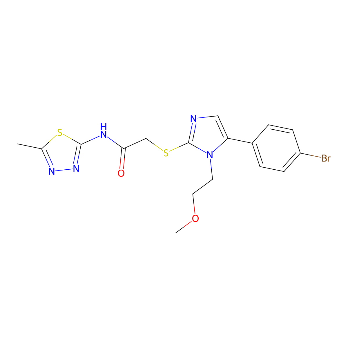 2-((5-(4-bromophenyl)-1-(2-methoxyethyl)-1H-imidazol-2-yl)thio)-N-(5-methyl-1,3,4-thiadiazol-2-yl)acetamide molecular structure, CAS 1206992-90-6