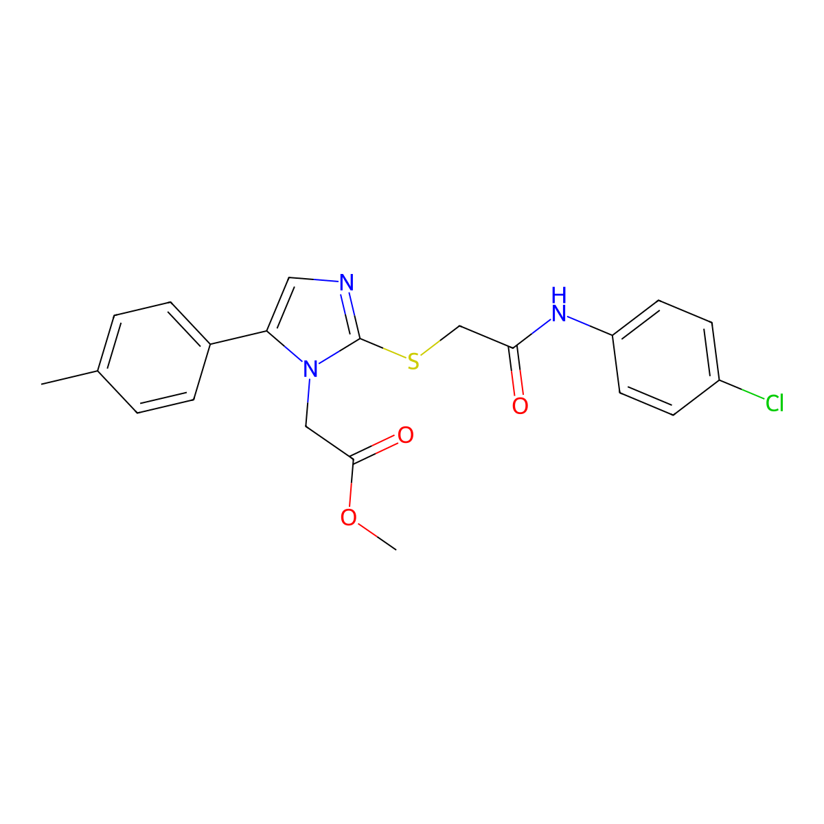 methyl 2-(2-((2-((4-chlorophenyl)amino)-2-oxoethyl)thio)-5-(p-tolyl)-1H-imidazol-1-yl)acetate molecular structure, CAS 1206992-95-1