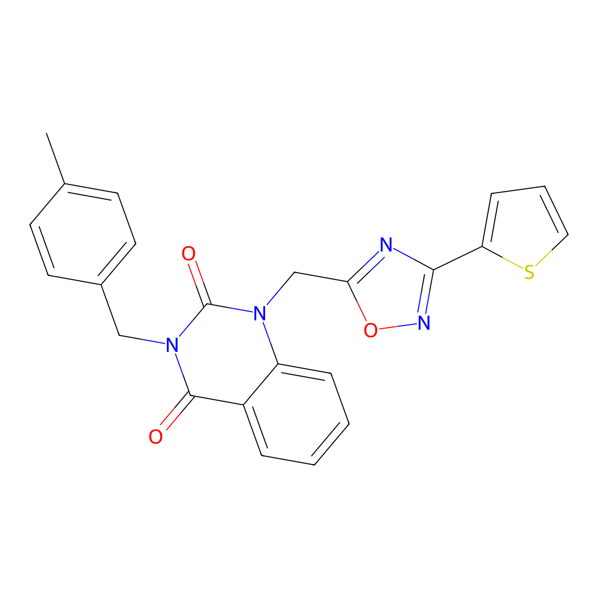 3-(4-methylbenzyl)-1-((3-(thiophen-2-yl)-1,2,4-oxadiazol-5-yl)methyl)quinazoline-2,4(1H,3H)-dione molecular structure, CAS 1206993-00-1