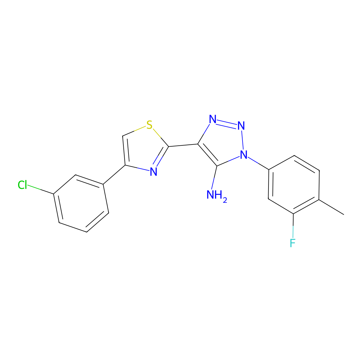 4-(4-(3-chlorophenyl)thiazol-2-yl)-1-(3-fluoro-4-methylphenyl)-1H-1,2,3-triazol-5-amine molecular structure, CAS 1206993-04-5